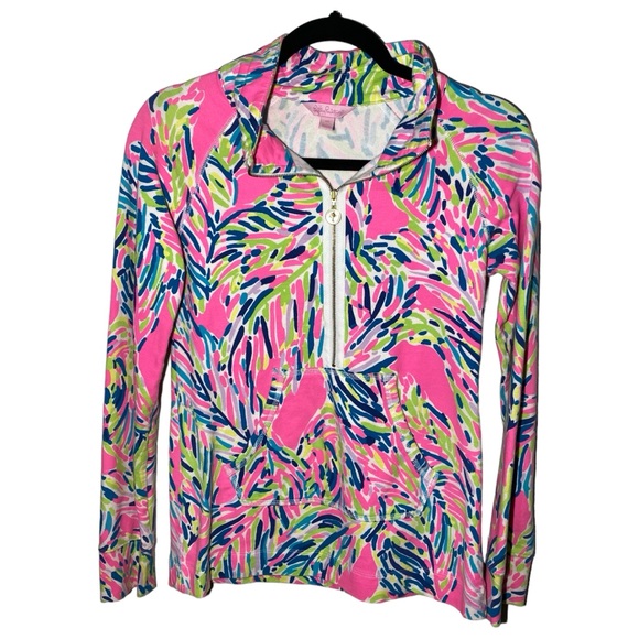 Lilly‎ Pulitzer Women's XS Skipper Popover Multi Palm Reader Half Zip Sweatshirt - Picture 1 of 10